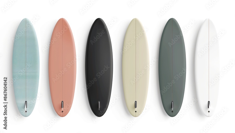 Six Surfboards in a Row, Various Colors Six Surfboards in a Row, Various Colors