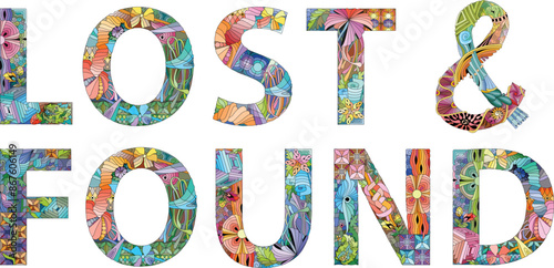 LOST AND FOUND vector illustration isolated on a white background.