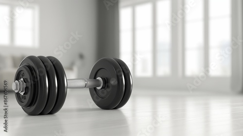 Dumbbell in Minimalist Home Gym with Soft Natural Light photo