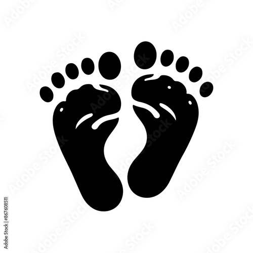 Black baby's prints footpath. Kids feet footprints silhouette. Set of human footprints icons. Family feet prints. footprint icons. Vector isolated illustration on white background.