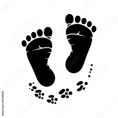 Black baby's prints footpath. Kids feet footprints silhouette. Set of human footprints icons. Family feet prints. footprint icons. Vector isolated illustration on white background.