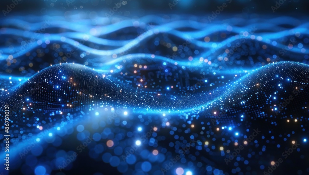 Abstract Blue and Gold Wave with Glowing Particles Abstract Blue and Gold Wave with Glowing Particles