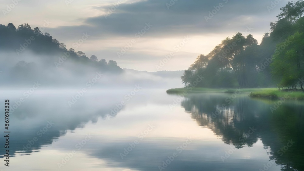 Obraz premium 朝霧が漂う湖