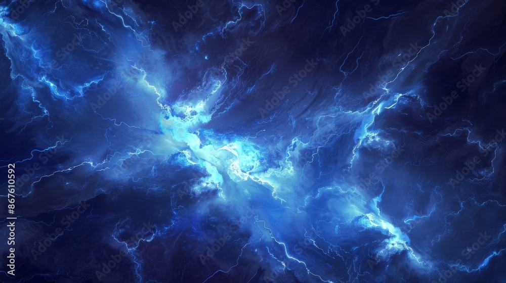 An abstract depiction of a thunderstorm with vibrant electric blues and swirling energetic patterns, creating an intense and dynamic atmosphere. An abstract depiction of a thunderstorm with vibrant electric blues and swirling energetic patterns, creating an intense and dynamic atmosphere.