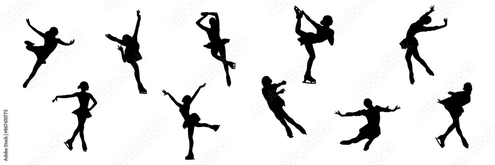Fototapeta premium Set group silhouette illustration background skating