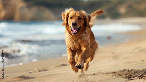 Joyful Golden Retriever: Playful Beach Adventures and Stunning Background Illustrations, 4k HD wallpapers, backgrounds, generated by AI
