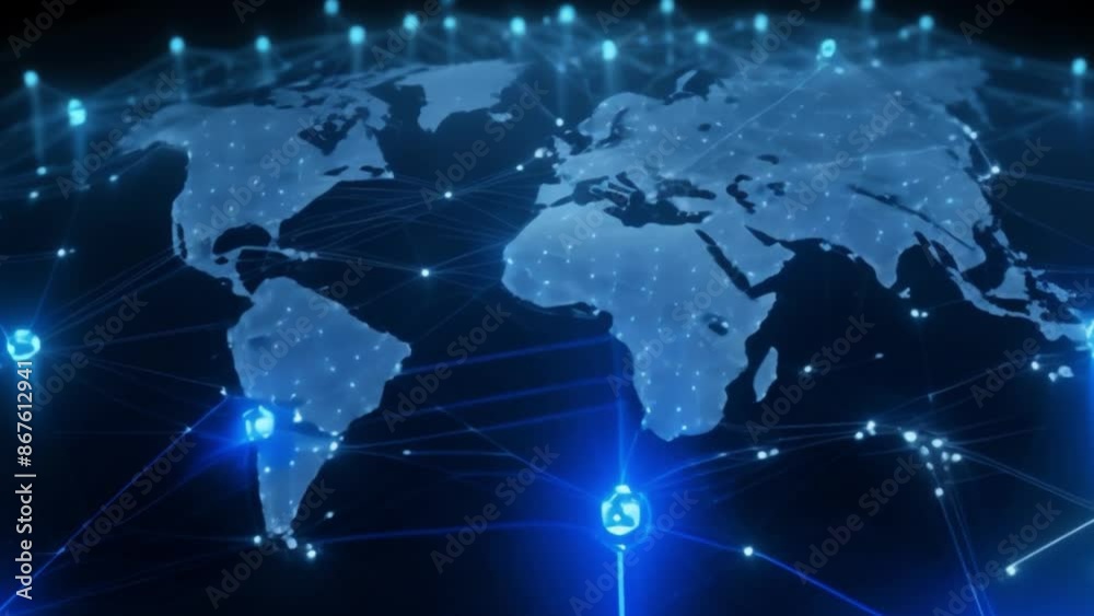 Connected global network. Internet of things telecommunication concept in city, blue color, black background animation full hd 4k video download Connected global network. Internet of things telecommunication concept in city, blue color, black background animation full hd 4k video download