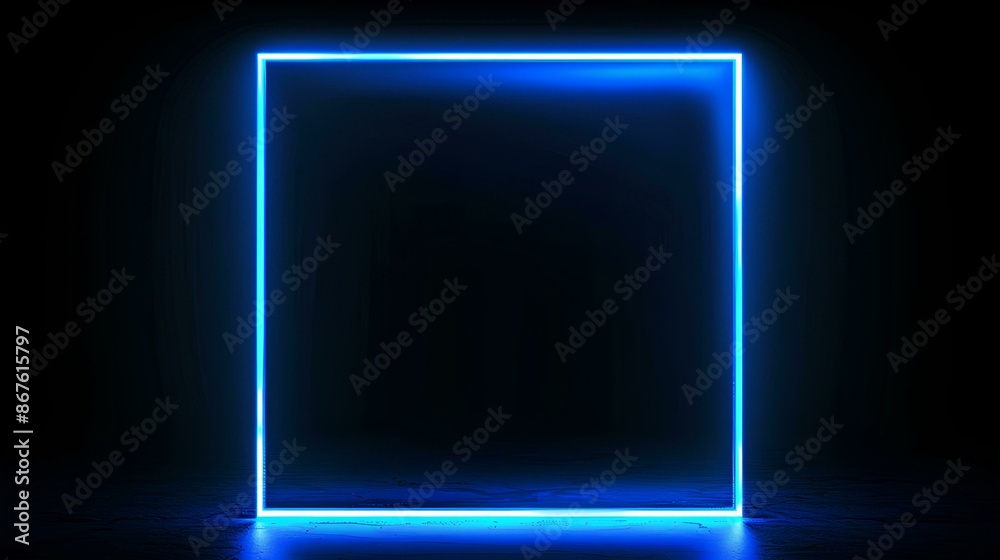 abstract minimalistic photography, neon blue square frame in the dark room, empty space for text or product, abstract minimalistic photography, neon blue square frame in the dark room, empty space for text or product,