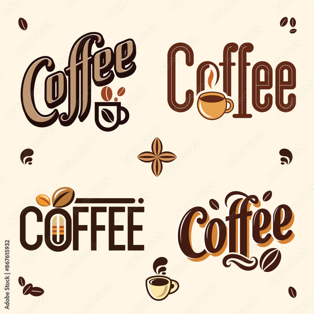 Colorful lettering coffee stickers set Colorful lettering coffee stickers set