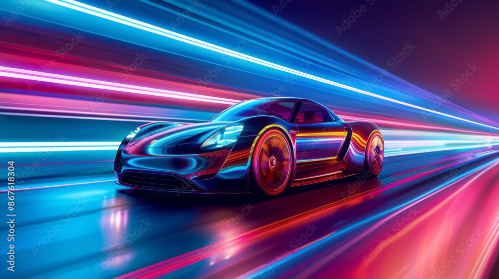high speed smart car illustration on the road high speed smart car illustration on the road