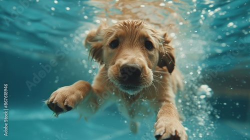 Playful Golden Labrador Retriever Puppy Enjoying Summer Pool Activities, 4k HD wallpapers, backgrounds, generated by AI