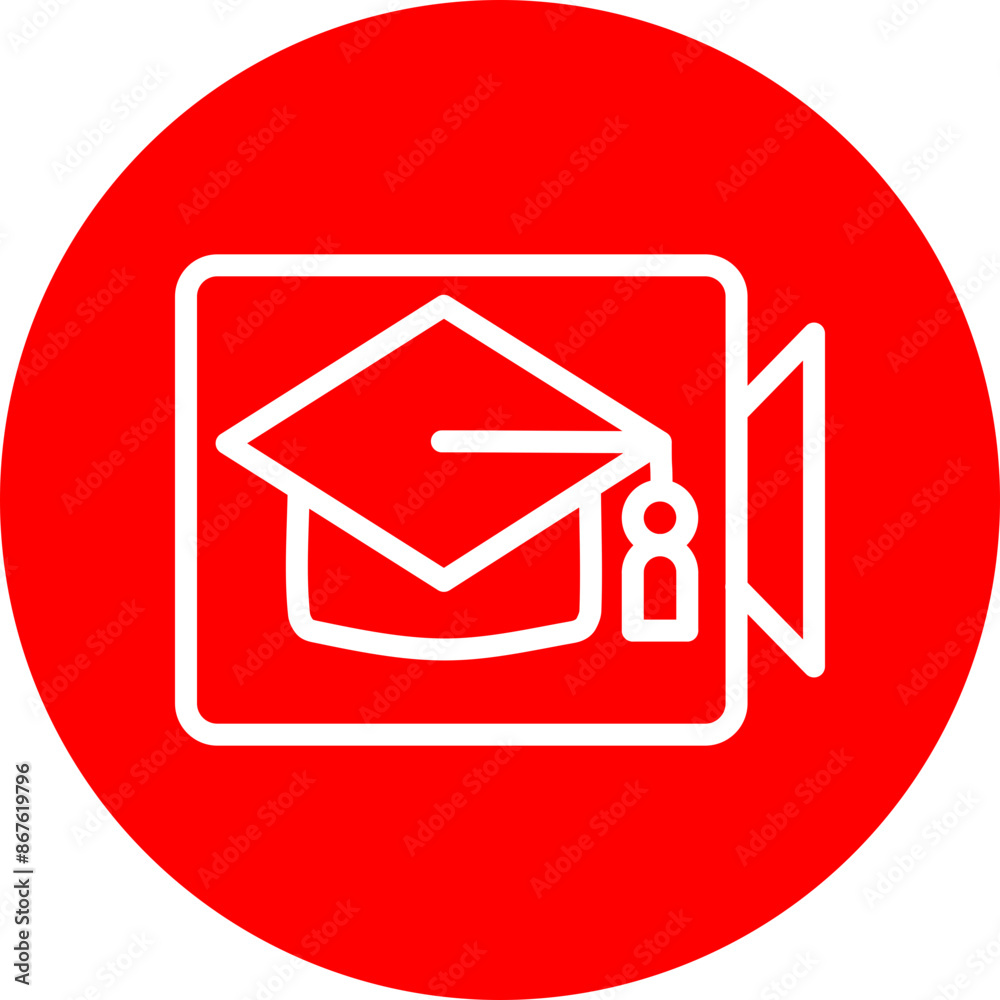 Educational Videos Vector Line white Circle Red Educational Videos Vector Line white Circle Red