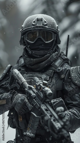 A Soldiers Resolve Amidst Winters Silent Fury. Generative AI