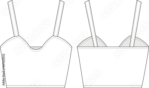 shoulder straps strappy strapped semi sweetheart neck sleeveless cropped crop blouse top template technical drawing flat sketch cad mockup fashion woman design style model
