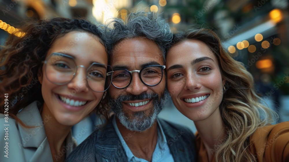 Obraz premium A Night Out In The City With Friends: Captured Smiles And Shared Laughter. Generative AI
