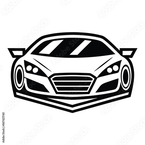 car silhouette on white background. Vehicle icons set view from side, front, back, and top, car logo vector design.