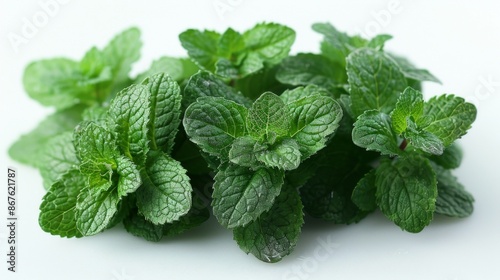 Fresh Green Mint Leaves Glowing in Daylight. Generative AI