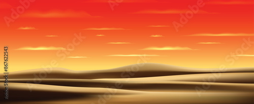 sunny desert landscape where sands shine with sky and clouds vector background