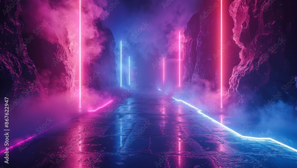 Neon Lights in a Mystical Rock Formation Neon Lights in a Mystical Rock Formation