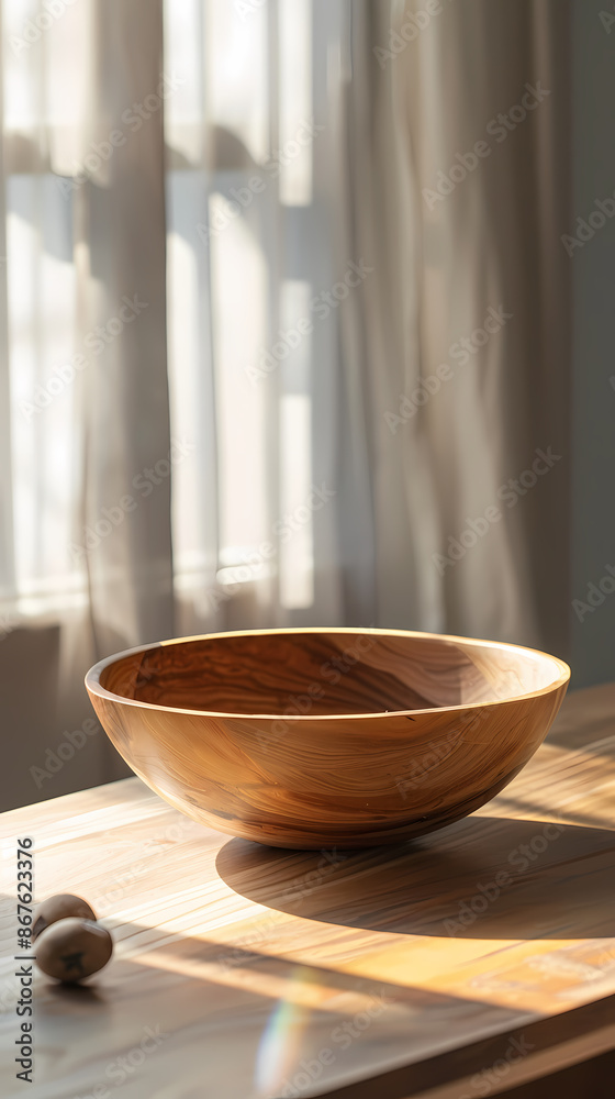 There is a wooden bowl on the table There is a wooden bowl on the table