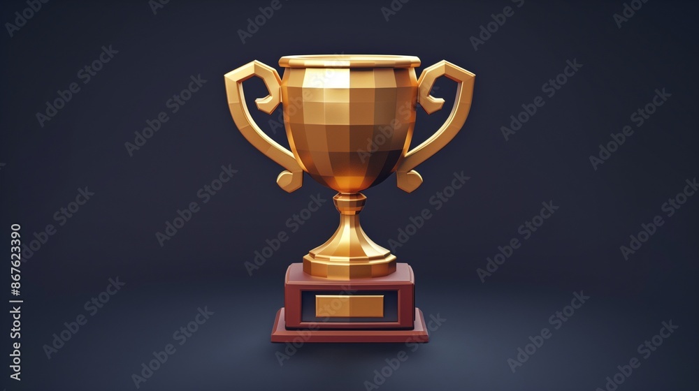 Golden Trophy Cup with Two Handles on Wooden Base Golden Trophy Cup with Two Handles on Wooden Base