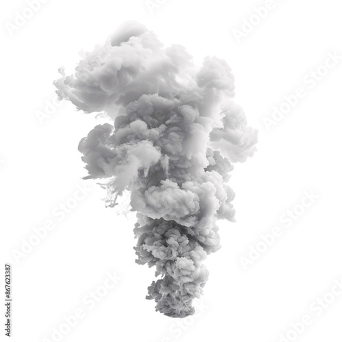 Tall and thick white smoke emission on an isolated background