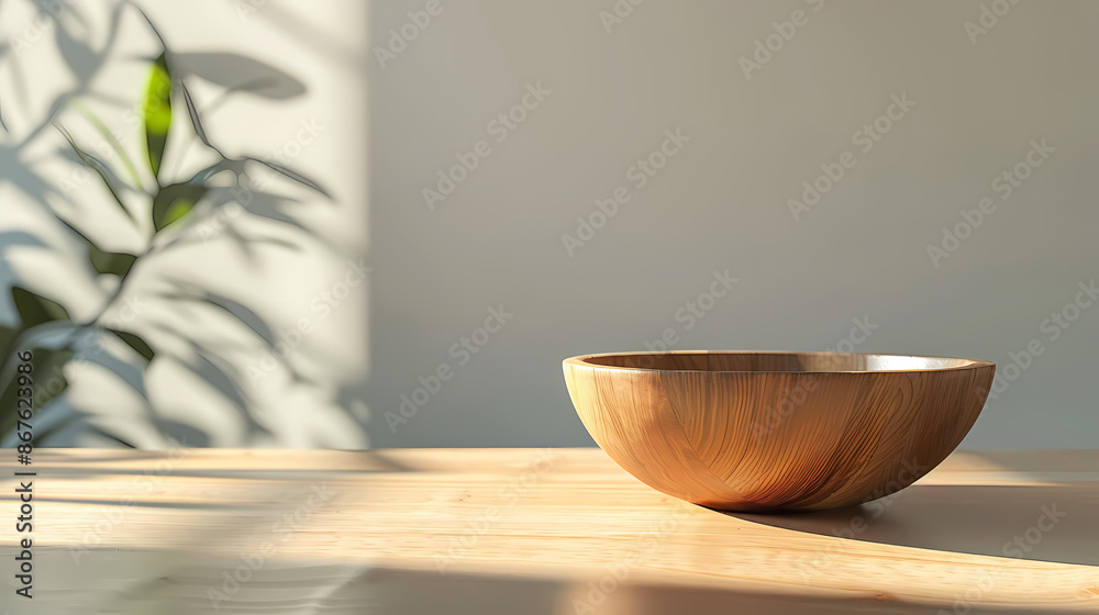 There is a wooden bowl on the table