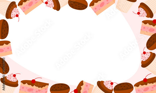 Hand drawn pastry illustration background with copy spaces. Cake background or banner