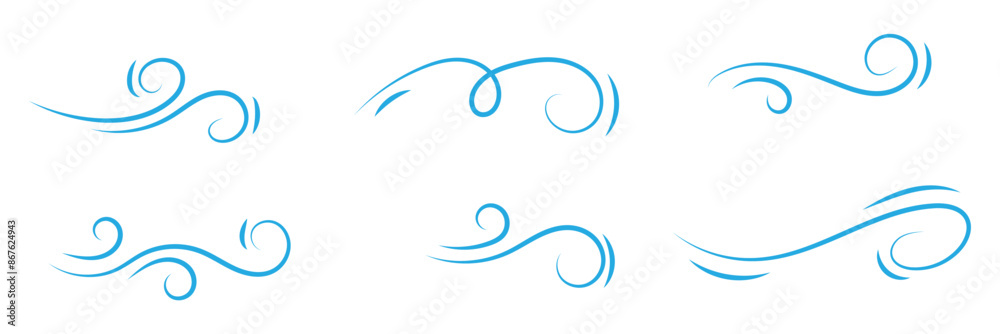 Doodle air wind motions, windy storm blows and hurricane flow waves and curls, vector icons. Wind cartoon effects in doodle line art, autumn wind blowing in speed motion. Doodle air wind motions, windy storm blows and hurricane flow waves and curls, vector icons. Wind cartoon effects in doodle line art, autumn wind blowing in speed motion.