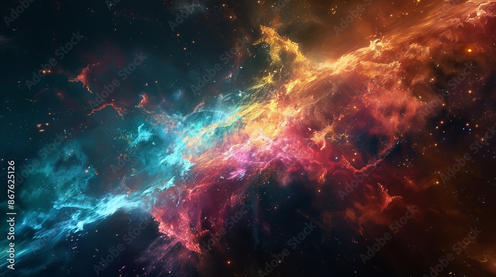 Colorful plasma field in deep space with nebula and stars - vibrant cosmic scene with intense energy and galactic background, ideal for sci-fi themes, astronomy concepts, and futuristic visualizations Colorful plasma field in deep space with nebula and stars - vibrant cosmic scene with intense energy and galactic background, ideal for sci-fi themes, astronomy concepts, and futuristic visualizations