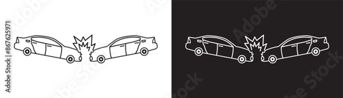 Car crash icon set. Car crash, accident of transport, line art icon set. Broken vehicle. Auto crash signs Vector