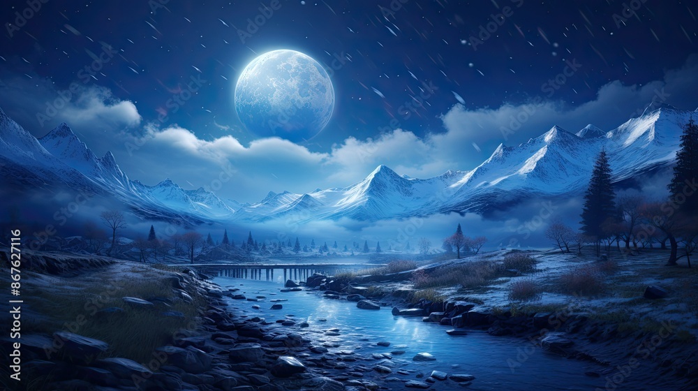 Beautiful night scene with moonlight shining on the ground Beautiful night scene with moonlight shining on the ground