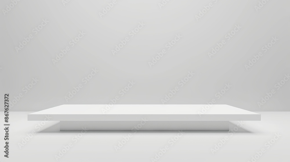 Empty studio product display with white background and copy space, perspective studio photography stand banner mockup for showcase product, empty countertop backdrop business presentation - 3d render Empty studio product display with white background and copy space, perspective studio photography stand banner mockup for showcase product, empty countertop backdrop business presentation - 3d render