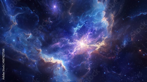 A mysterious, glowing cosmic echo in the universe., image of galaxy universe space beautiful like magic in dream.