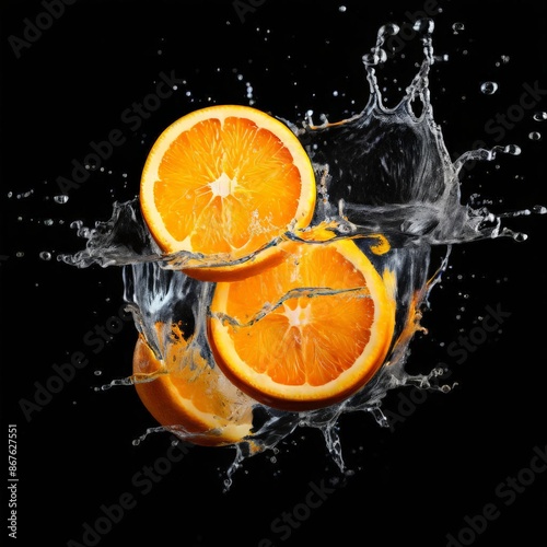 Orange Slices Splashing in Water.