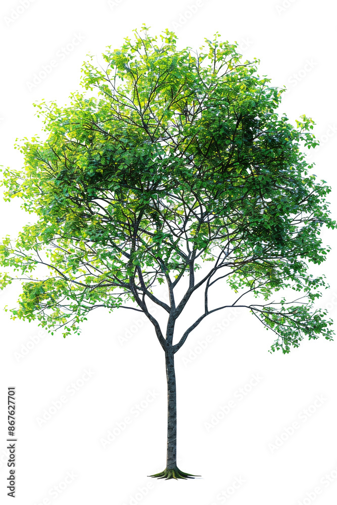 Obraz premium A vibrant green leafy tree isolated on a white background, perfect for nature, landscaping, and environmental themes.