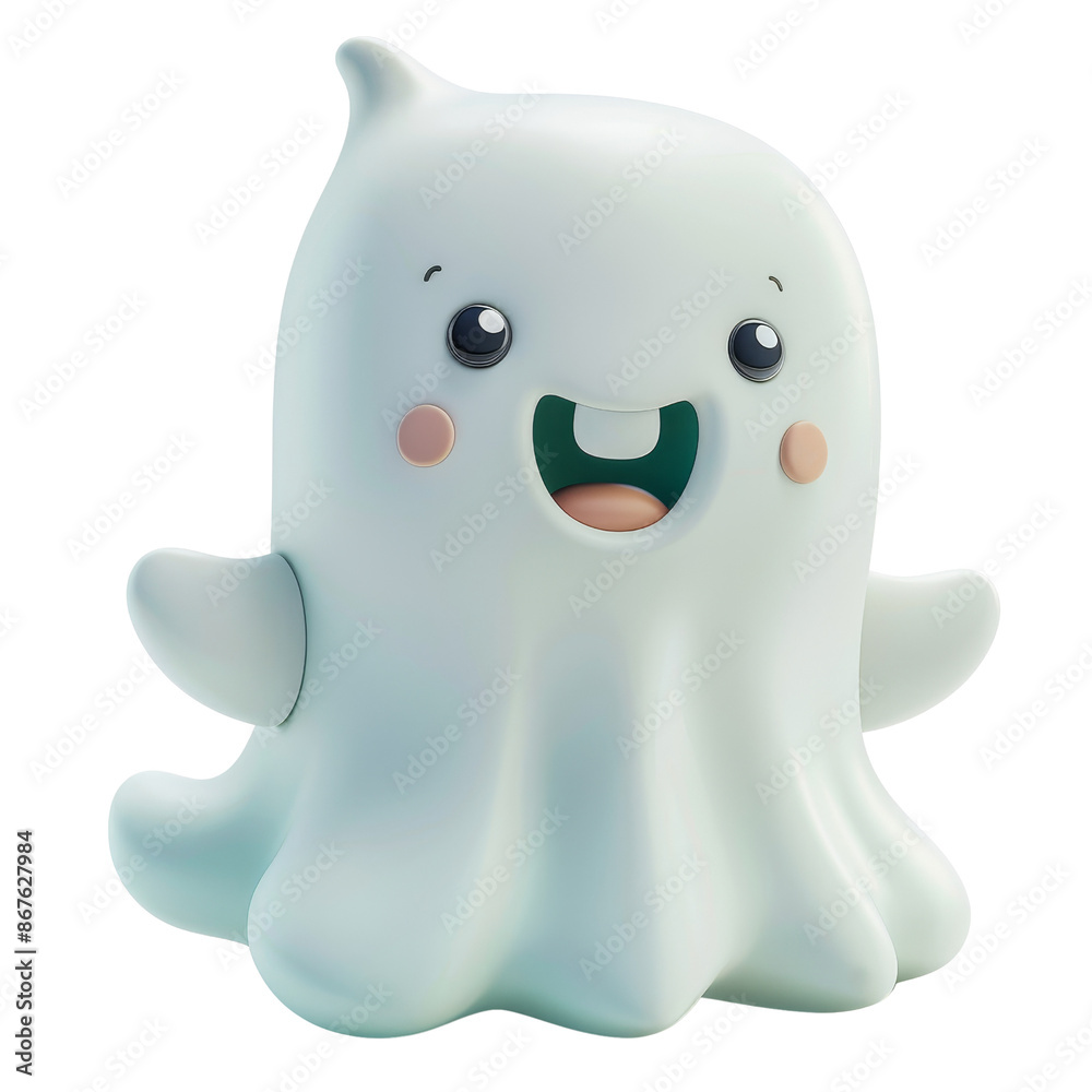 Cute, smiling ghost character with big eyes and rosy cheeks, perfect for Halloween-themed designs and children's illustrations. Cute, smiling ghost character with big eyes and rosy cheeks, perfect for Halloween-themed designs and children's illustrations.