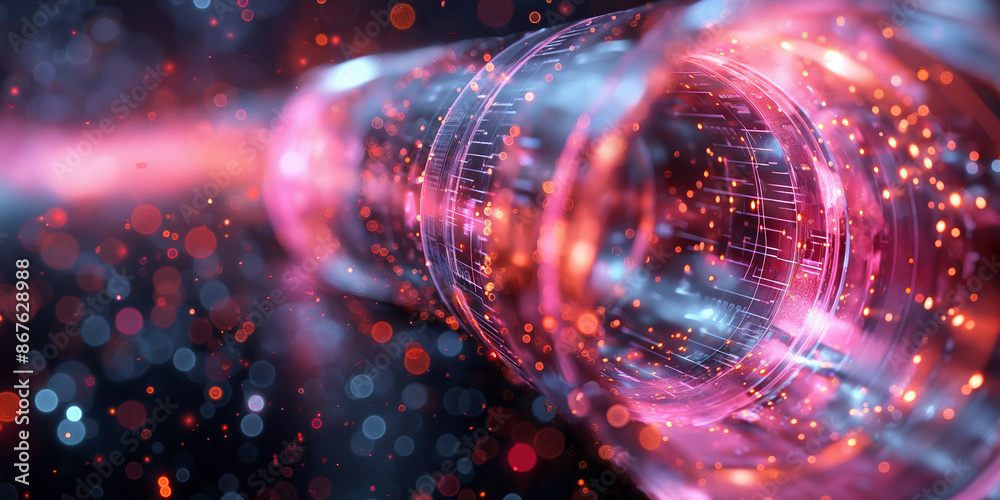 Obraz premium Illuminated Data Streams: An Exploration into the Intricacies of Digital Information Flow through Advanced Computational Networks and High-Speed Data Processing Technologies