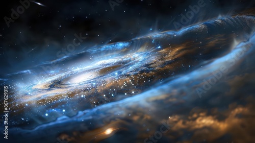 A grand, mysterious gravitational lens effect on a distant galaxy., image of galaxy universe space beautiful like magic in dream.