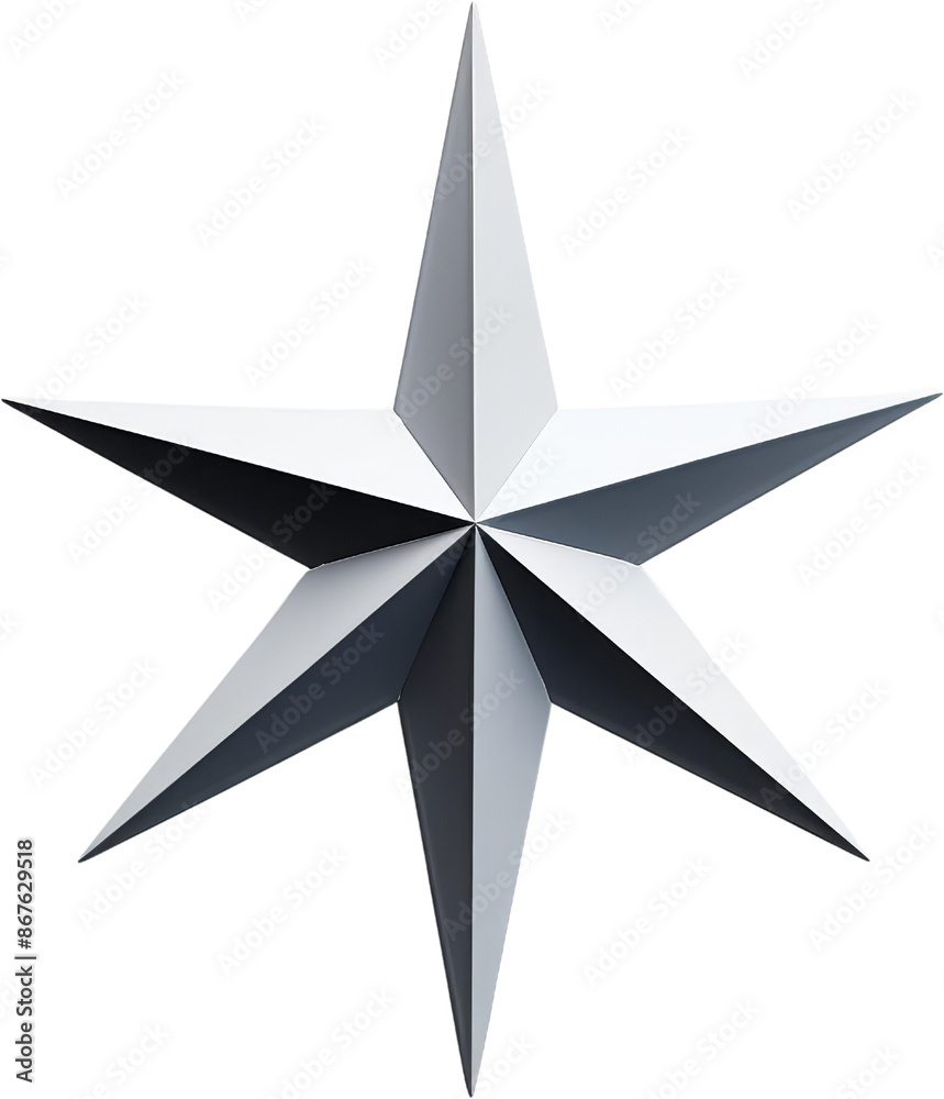 Silver metallic 3D six-pointed star isolated on white background, minimalist design, decorative emblem, perfect for design and illustration purposes. Silver metallic 3D six-pointed star isolated on white background, minimalist design, decorative emblem, perfect for design and illustration purposes.