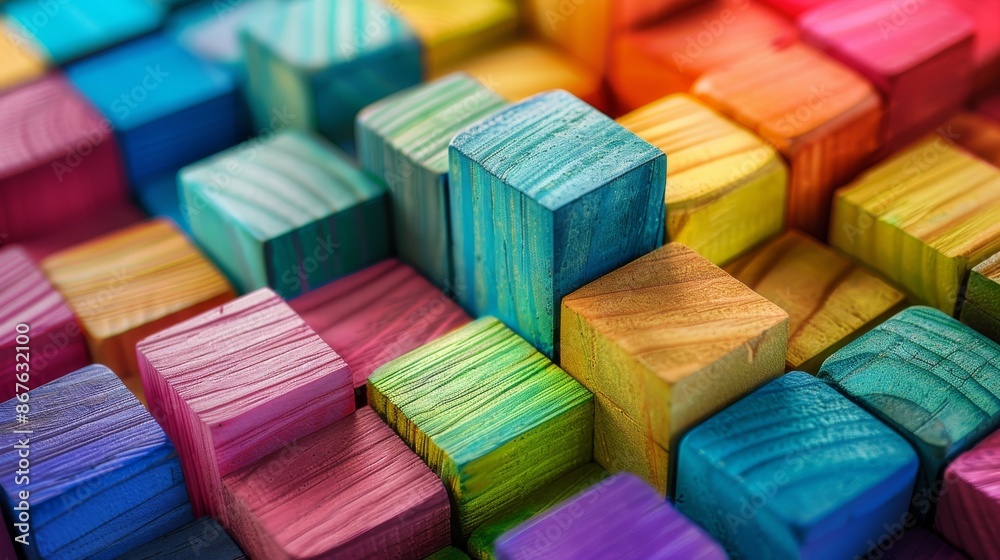 Colorful wooden blocks arranged in a pattern. Abstract and creative concept Colorful wooden blocks arranged in a pattern. Abstract and creative concept