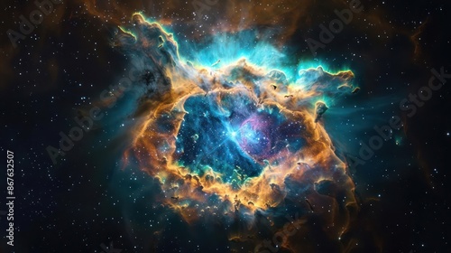 A planetary nebula with vibrant colors and unusual shapes., image of galaxy universe space beautiful like magic in dream.