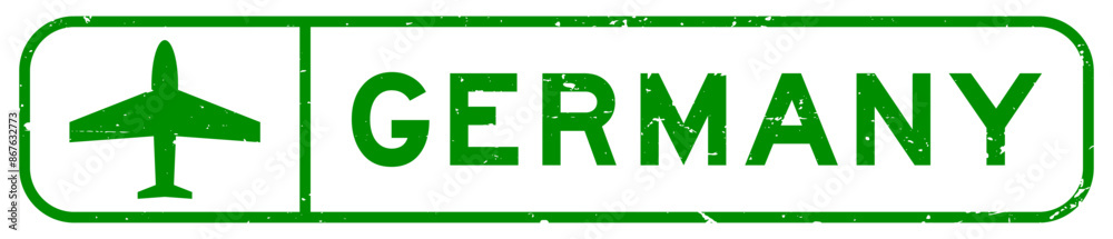Grunge green bermany word with plane icon square rubber seal stamp on white background Grunge green bermany word with plane icon square rubber seal stamp on white background