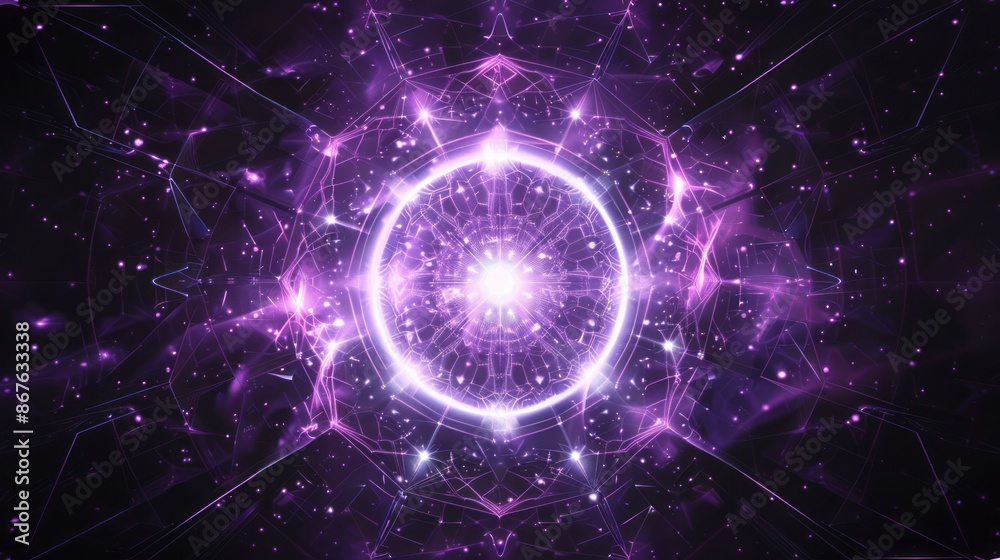 Obraz premium Space purple sacred geometry vortex background - abstract line art with circles & hexagons