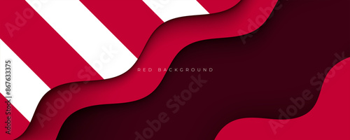 Abstract 3d papercut background red and white wavy layers design vector