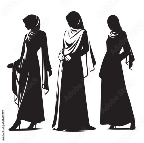 hijab style standing silhouette Vector Isolated Vector Illustration,