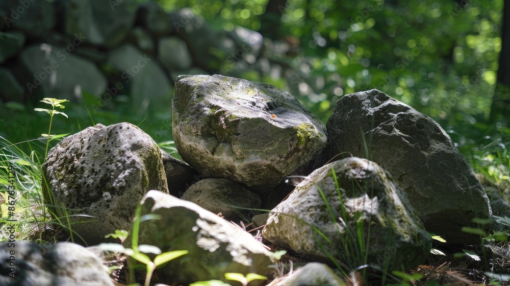 Stones with impact are found in the woods Stones with impact are found in the woods