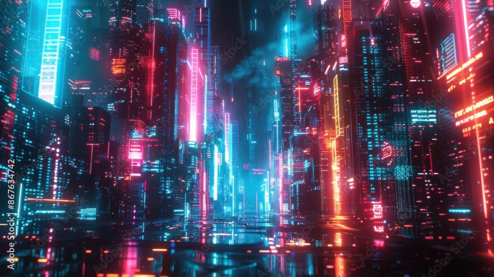 Futuristic cityscape with neon lights, cyberpunk background Futuristic cityscape with neon lights, cyberpunk background