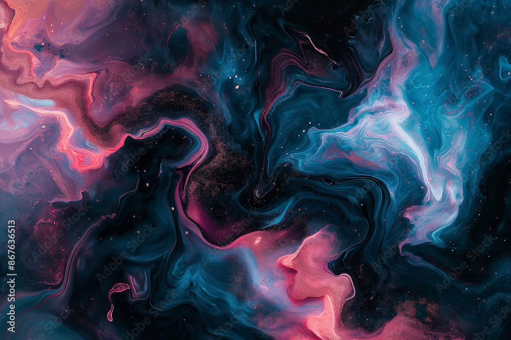 Fototapeta premium Abstract Fluid Art with Vibrant Pastel Swirls in Blue, Pink, and Black Tones