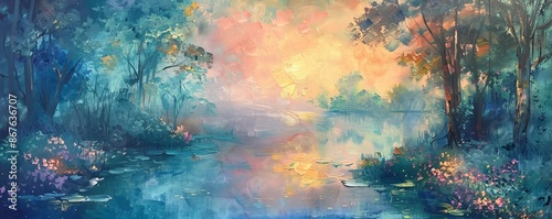 A vibrant Monet painting, with soft brushstrokes and dreamy colors capturing the fleeting beauty of nature, showcasing the Impressionist style.